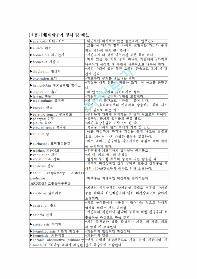 폐의 횡경막 표면